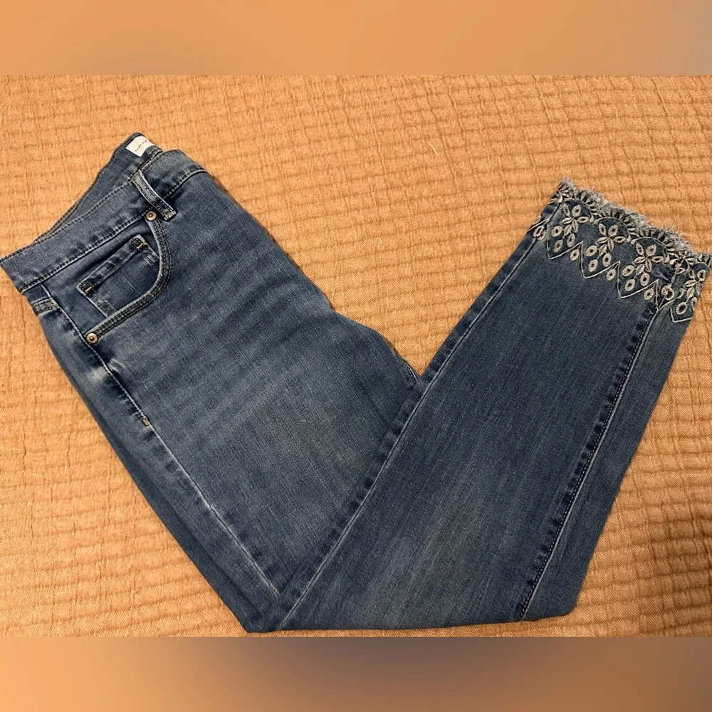LOFT Skinny Jeans with Embroidered Hem - Picture 1 of 6
